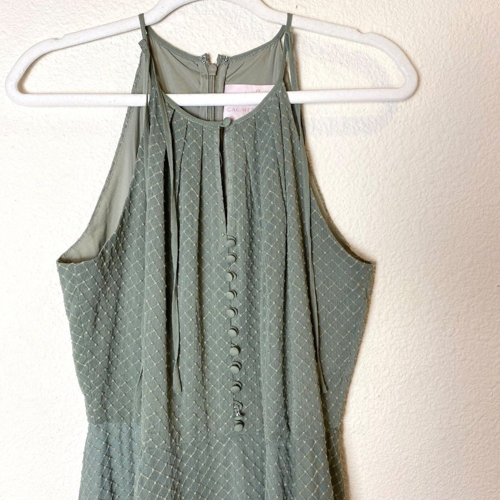 Gal Meets Glam Lenore Shirred Neck A-Line Sleeveless Midi Dress Moss Green - Picture 6 of 11